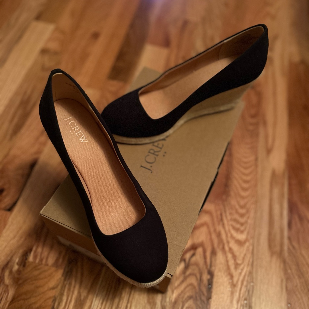J. Crew Canvas Espadrille Wedges, Black, Size 8.5, Box Included.